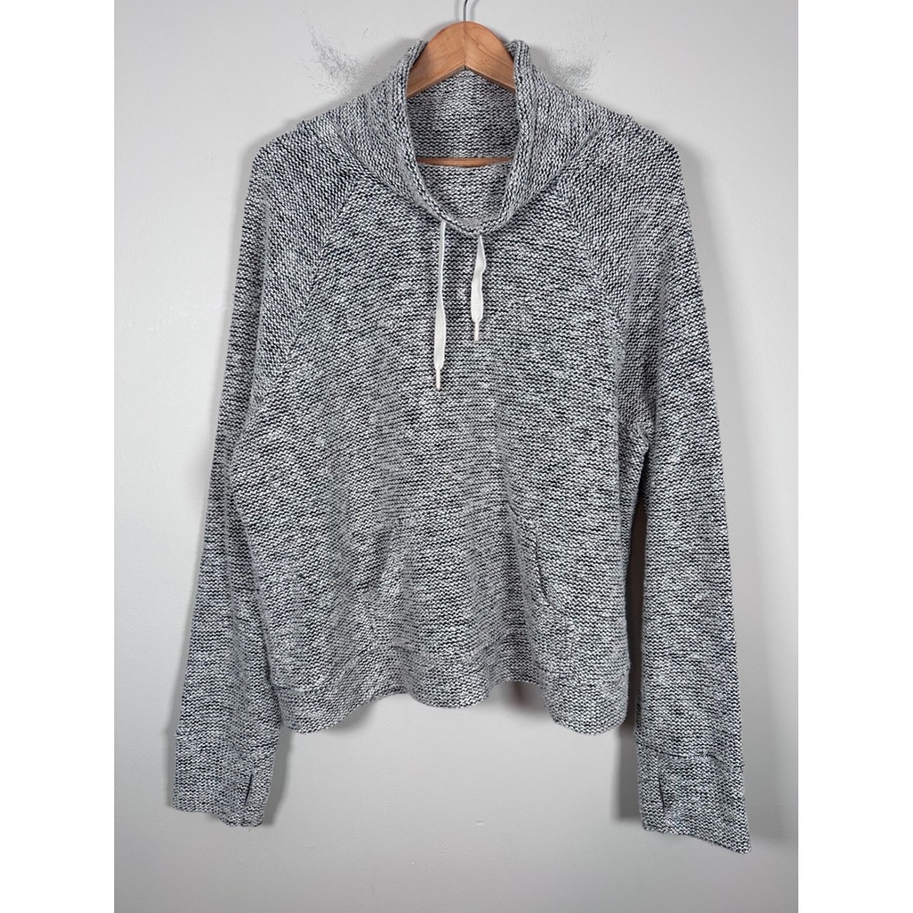 OFFLINE by Aerie Cowl Neck Hoodie Women XL Black White Marled Athleisure